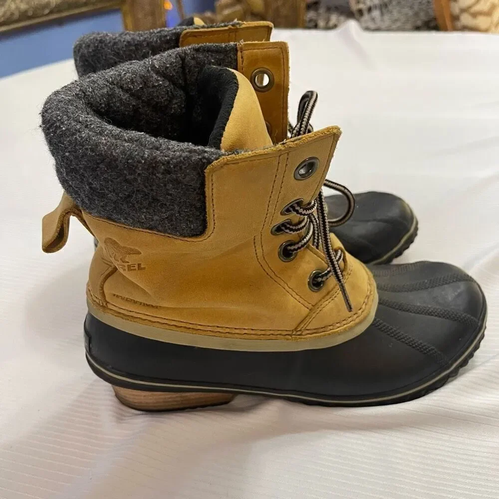 Sorel Slimpack Lace II Duck Boots Womens 9.5 9 1/2 NL2348-286 Elk Black